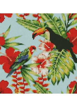 Алмазна вишивка. картина на підрамнику "птахи на квітах", 30х30см