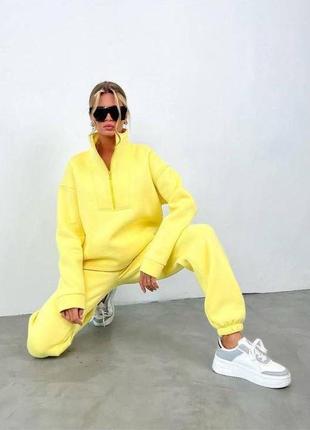 Удобный и стильный спортивный костюм на флисе, цвет: черный, розовый, желтый, серый, фиолет, размер: 42-46, 46-48