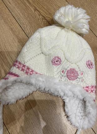 Зимова шапка тепла теплая зимняя на зав‘язках шнурках з балабоном1 фото