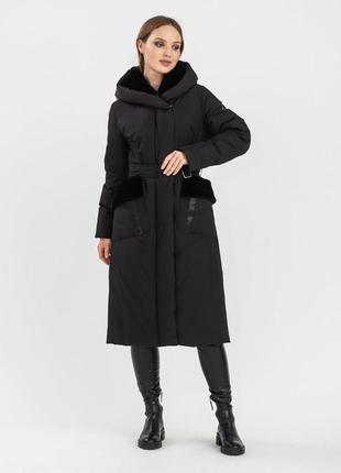 Зима 2022-2023 , жіноче зимове пальто clasna 519 з капюшоном і штучним хутром норки