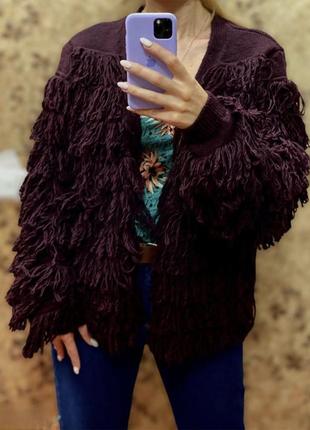 Тёплая объёмная кофта кардиган с барамой лапша