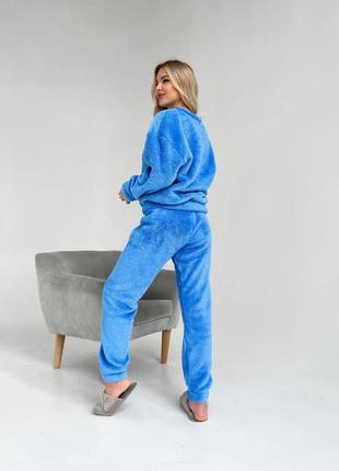Женская пиджама велюровая плюшевая теплая зимняя голубая синяя бежевая на подарок девушке6 фото