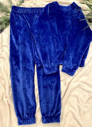 Женская пиджама велюровая плюшевая теплая зимняя голубая синяя бежевая на подарок девушке9 фото