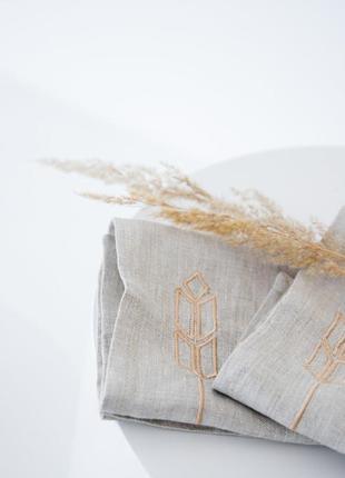 Серветки столові з льону з машинною вишивкою. колекція "колоски" 2 шт2 фото