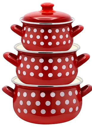 Набір емальованих каструль "горох червоний" 558