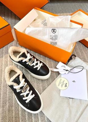 Зимові шкіряні кеди в стилі hermes