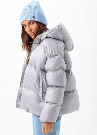 Куртка женская зимняя теплая короткая со съемным капюшоном, плащевая водоотталкивающая, серая2 фото