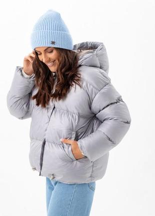 Куртка женская зимняя теплая короткая со съемным капюшоном, плащевая водоотталкивающая, серая4 фото