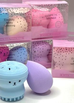Набор 2 в 1 puffy спонж для макияжа и щетка для очищения лица