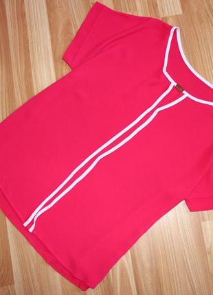 Блуза кофточка / футболкою / червоно-рожевий текстурний шифон з ніжним кантом5 фото