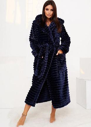 Пухнастий теплий жіночий халат (р.42-48,50-54,56-60) полірована махра