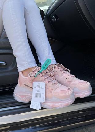 Жіночі рожеві кросівки triple s clear sole pink2 фото