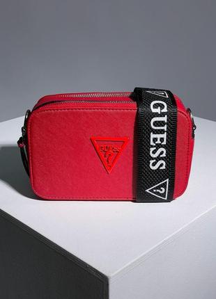 Женская  красная  сумка с широким ремнем через плечо guess 🆕 сумка кросс боди2 фото