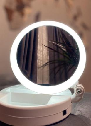 Складне косметичне дзеркало для макіяжу кругле збільшувальне 10x my fold away mirror з led підсвічуванням3 фото
