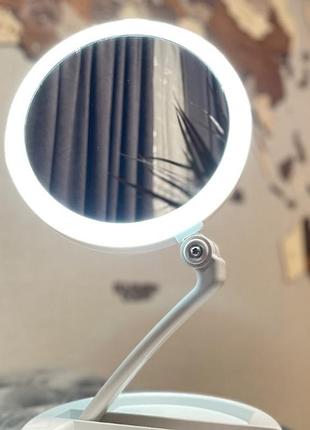 Складне косметичне дзеркало для макіяжу кругле збільшувальне 10x my fold away mirror з led підсвічуванням5 фото