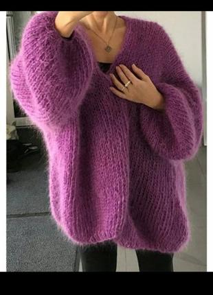 Вязаный женский объёмный кардиган пальто кофта oversize из мохера💜1 фото