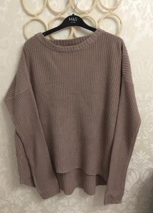Коричневый свитер  удлинённый грубая вязка4 фото