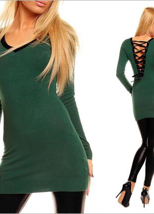 Зеленая туника - платье с завязками2 фото