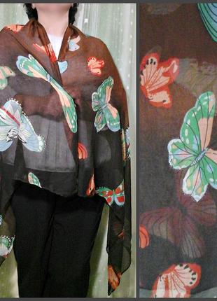 Яркий шарф, палантин, шаль в бабочках (65х175) - подарок покупателю