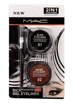 Набор для бровей и глаз mac rich gel eyeliner black&brown 2в1-подводка+кисть