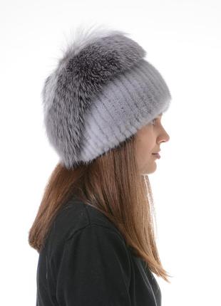 Жіноча в'язана норкова шапка з помпоном3 фото