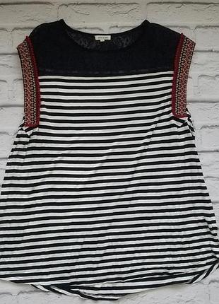 Майка river island в полоску, черно белая блуза, футболка с вышивкой, вышиванка, рубашка в полоску