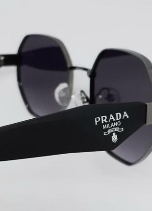 Окуляри в стилі prada жіночі сонцезахисні окуляри темно сірий градієнт в металі9 фото