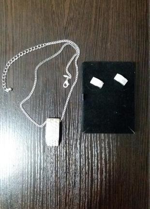 Набір сережки та ланцюжок з кулончиком під срібло