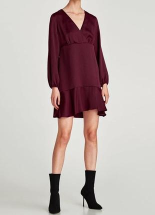 Плаття zara basic плаття сукня з об'ємними рукавами v-подібним вирізом8 фото