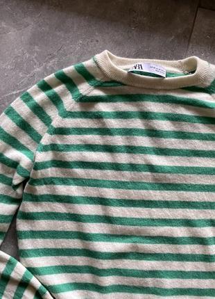 Светр вовна шерстяний в полоску зелену від zara xs s
