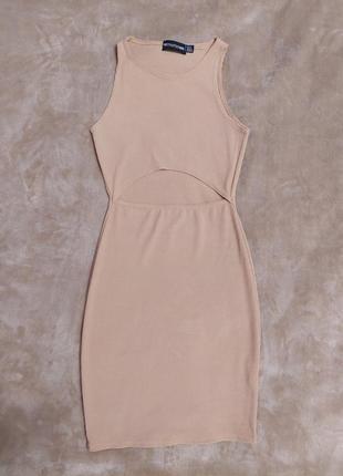 Трендове актуальне плаття сукня в рубчик с вирізом як топ cпідниця plt prettylittlething