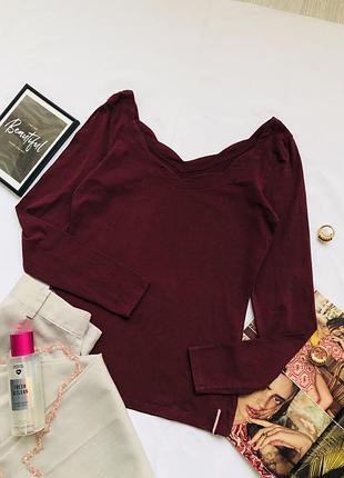 Бордовый хлопковый пуловер с вырезом organic cotton