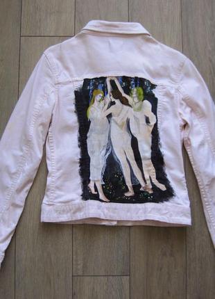 Mango (xs/s) джинсовая куртка с ручной росписью