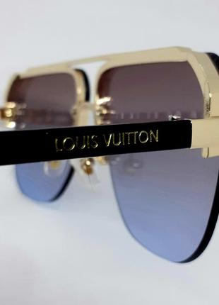 Louis vuitton очки мужские солнцезащитные классика сине коричневый градиент в золотом металле4 фото