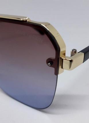 Louis vuitton очки мужские солнцезащитные классика сине коричневый градиент в золотом металле3 фото