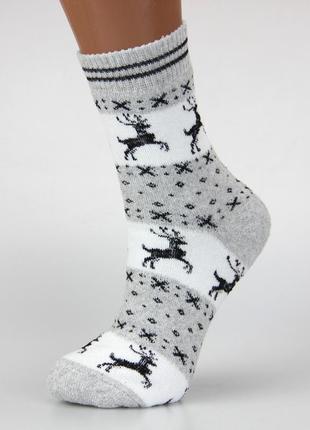 Шкарпетки жіночі махрові з оленями високі 23-25 розмір (36-40 взуття) житомир зимові сірий2 фото