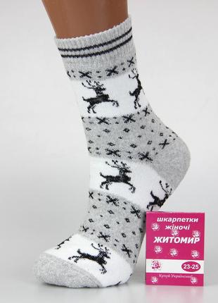 Шкарпетки жіночі махрові з оленями високі 23-25 розмір (36-40 взуття) житомир зимові сірий1 фото
