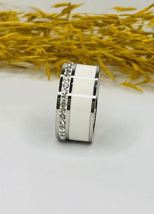 Женское кольцо из эмали и нержавеющей стали в серебре3 фото