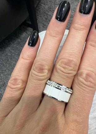 Женское кольцо из эмали и нержавеющей стали в серебре5 фото