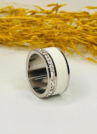 Женское кольцо из эмали и нержавеющей стали в серебре2 фото