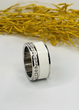 Женское кольцо из эмали и нержавеющей стали в серебре1 фото