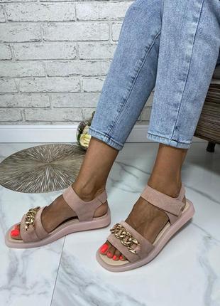 36-41 рр. нат. замша босоніжки з ланцюгом