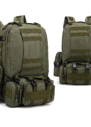 Тактичний рюкзак з підсумками на 50 літрів похідний військовий рюкзак 4 в 1 з системою m.o.l.l.e olive1 фото
