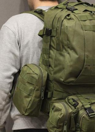 Тактичний рюкзак з підсумками на 50 літрів похідний військовий рюкзак 4 в 1 з системою m.o.l.l.e olive2 фото