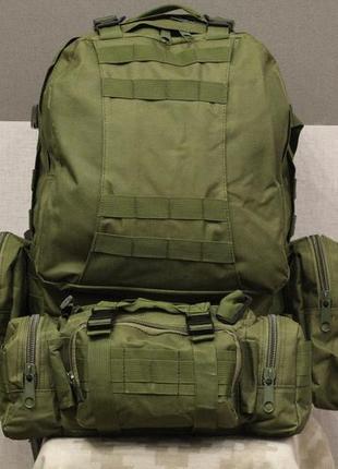 Тактичний рюкзак з підсумками на 50 літрів похідний військовий рюкзак 4 в 1 з системою m.o.l.l.e olive5 фото