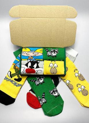 4 пари | подарунковий бокс жіночих мультяшних шкарпеток | прикольні шкарпетки