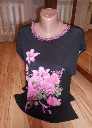 Шикарная блуза туника с бисерным воротом 52-561 фото