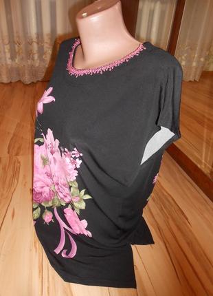 Шикарная блуза туника с бисерным воротом 52-562 фото