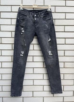 Чоловічі сірі джинси скінні з потертостями philipp plein1 фото