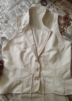 Лляна блузка без рукавів сірого- беживого кольору sandwich 44р. xl2 фото